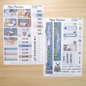 Mystic Mountain Hobonichi Cousin Sticker Kit – Cozy Winter Cabin Planner Stickers for Weekly Spread, Cute Nature & Forest Aesthetic