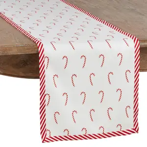 212 MAIN Oblong Shape Outdoor Table Runner - 16x72 in, Festive Candy Cane Print, Festive Look, Hand Wash Care