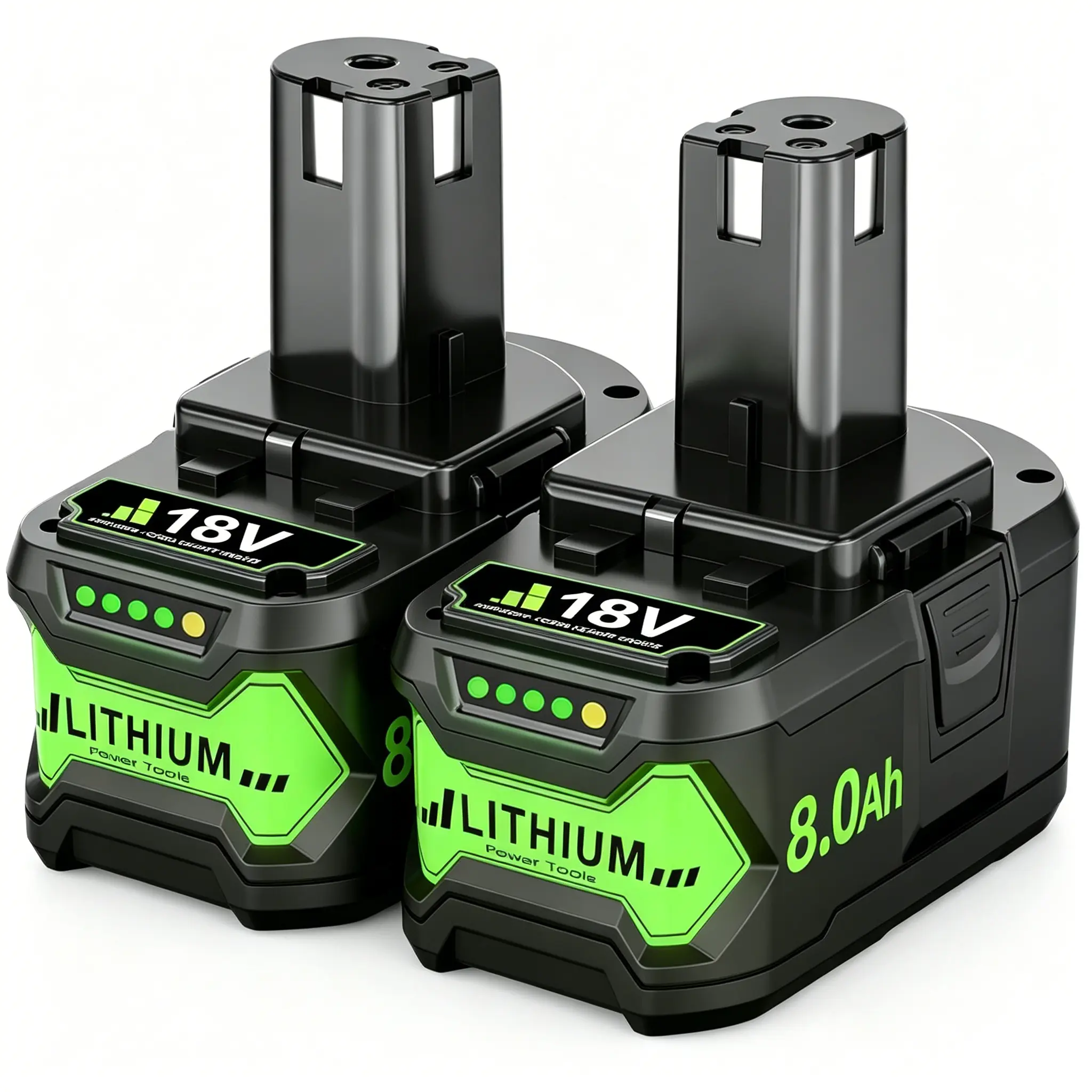 RYOBI 18V Lithium-Ion High-Capacity Replacement Battery (2-Pack, 8Ah) with Smart Protection, Compatible with P102, P103, P104, P105, P106, P107, P108, P109, P122 & More Compatible Models