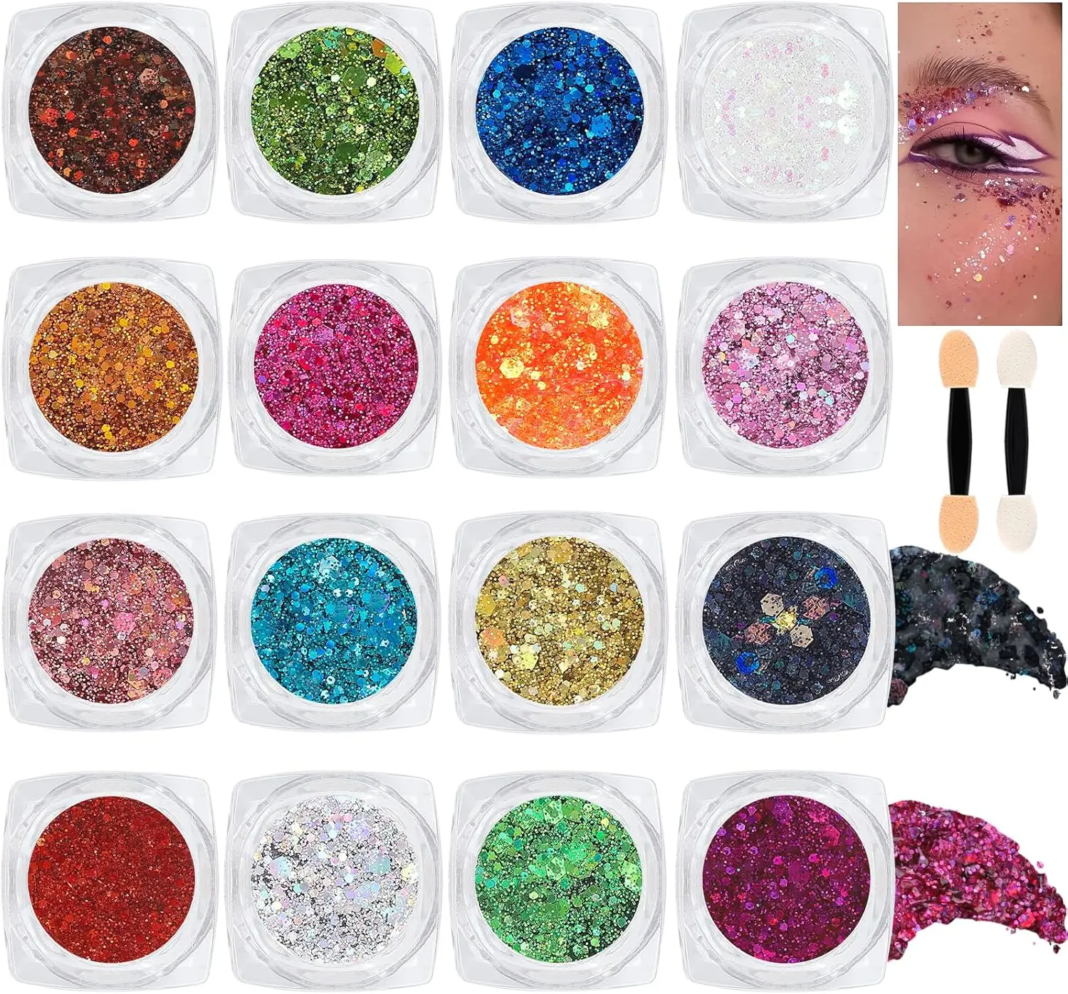 Chunky Fine Mixed Holographic Glitter Gel Cosmetic - Long-Lasting Single Item for Face/Body Makeup, Festival Party Sparkle, Iridescent Lid, Rave Accessories, Quick Application, Shimmer Glitter Pigment, Glitter Makeup
