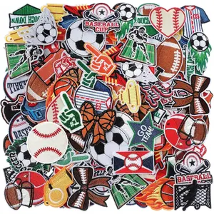 HunnmingRe 72 Pcs Sports Iron on Patches Embroidered Football Baseball Soccer Basketball Patches Iron on Hat Patches Mixed Sport Appliques Sew on for Hat Backpack Pants Jeans Clothes DIY Crafts