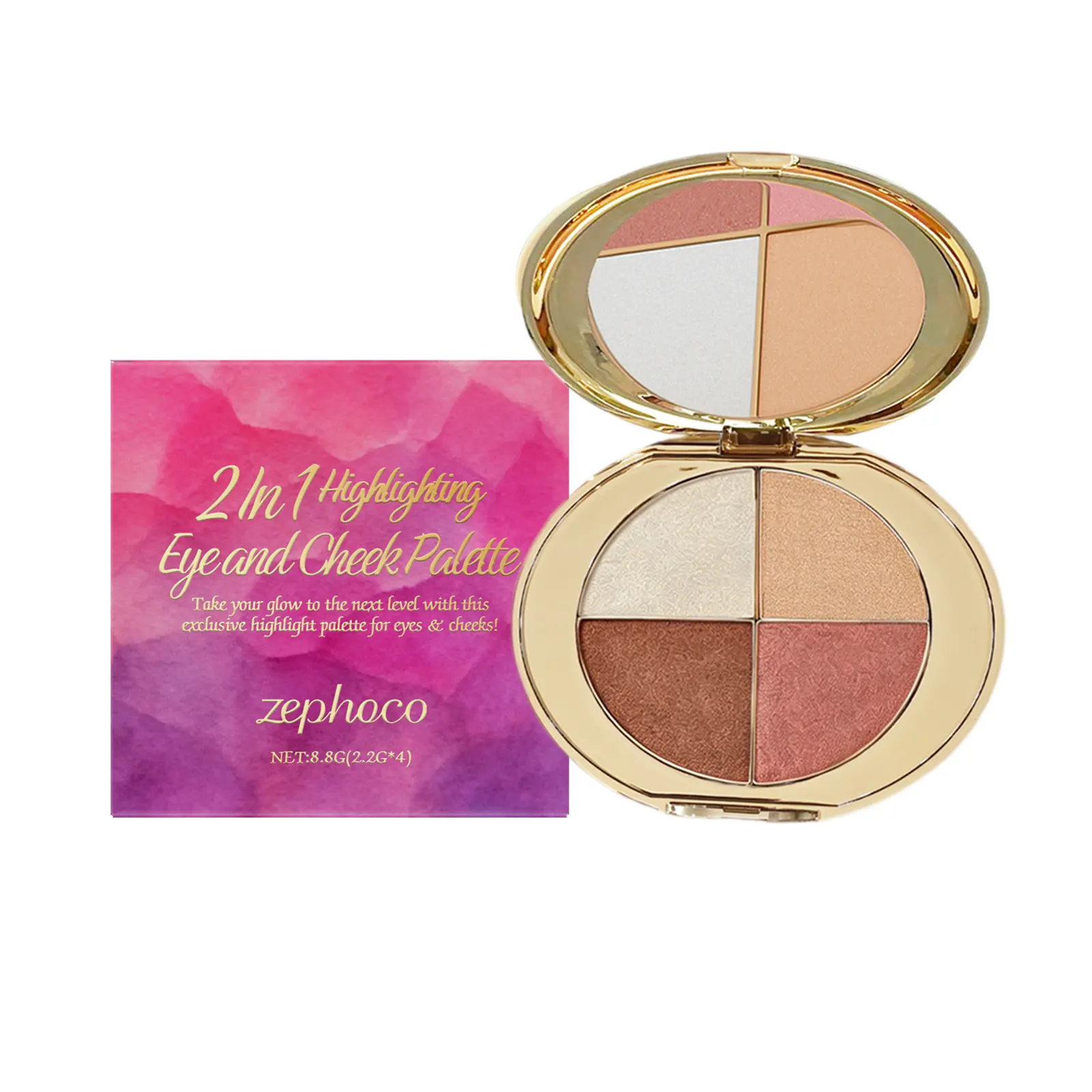 Eyes & Face Color Palette — Eyeshadows & Highlighters, Radiant Shimmer Blush Powder Palette
