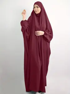 Women's Solid Knot Hooded Batwing Sleeve Kaftan, Modest Maxi Long Sleeve Dress for Daily Outdoor Wear, Women's Islamic Clothing for Spring & Fall, Modesty Muslim Clothing, Modest Clothes, Muslim Women Gowns