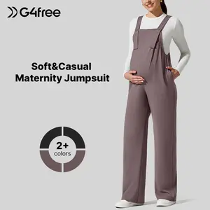 G4Free ShiftReady Maternity Jumpsuit Adjustable Strap Overalls Pregnancy Wide Leg Pants with Pockets