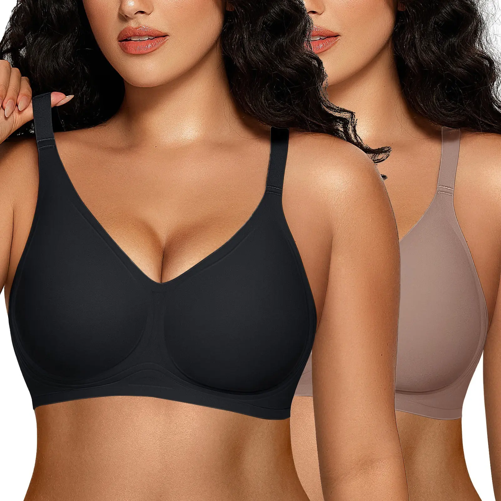 OEAK 2PCS Women Comfortable Push Up Bras Wireless Seamless Full Coverage Jelly Bra Buttery Soft Everyday Tshirt Bra Convertible Bra