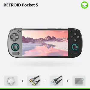 Retroid Pocket 5【Ready to Use】Handheld Console SD865【Buy 1 Get 1 Multi-port Adapter+1 8K Projection Cable+1 Type-C Cable】Android 13 Adreno 650 8GB LPDDR4x 5.5-inch AMOLED 1080P Active-cooling 5000mAh WiFi Ready to Use Gift Package