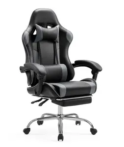 Gray Ergonomic Gaming Chair With Headrest And Lumbar Pillow,Height Adjustable With 360°-Swivel Seat