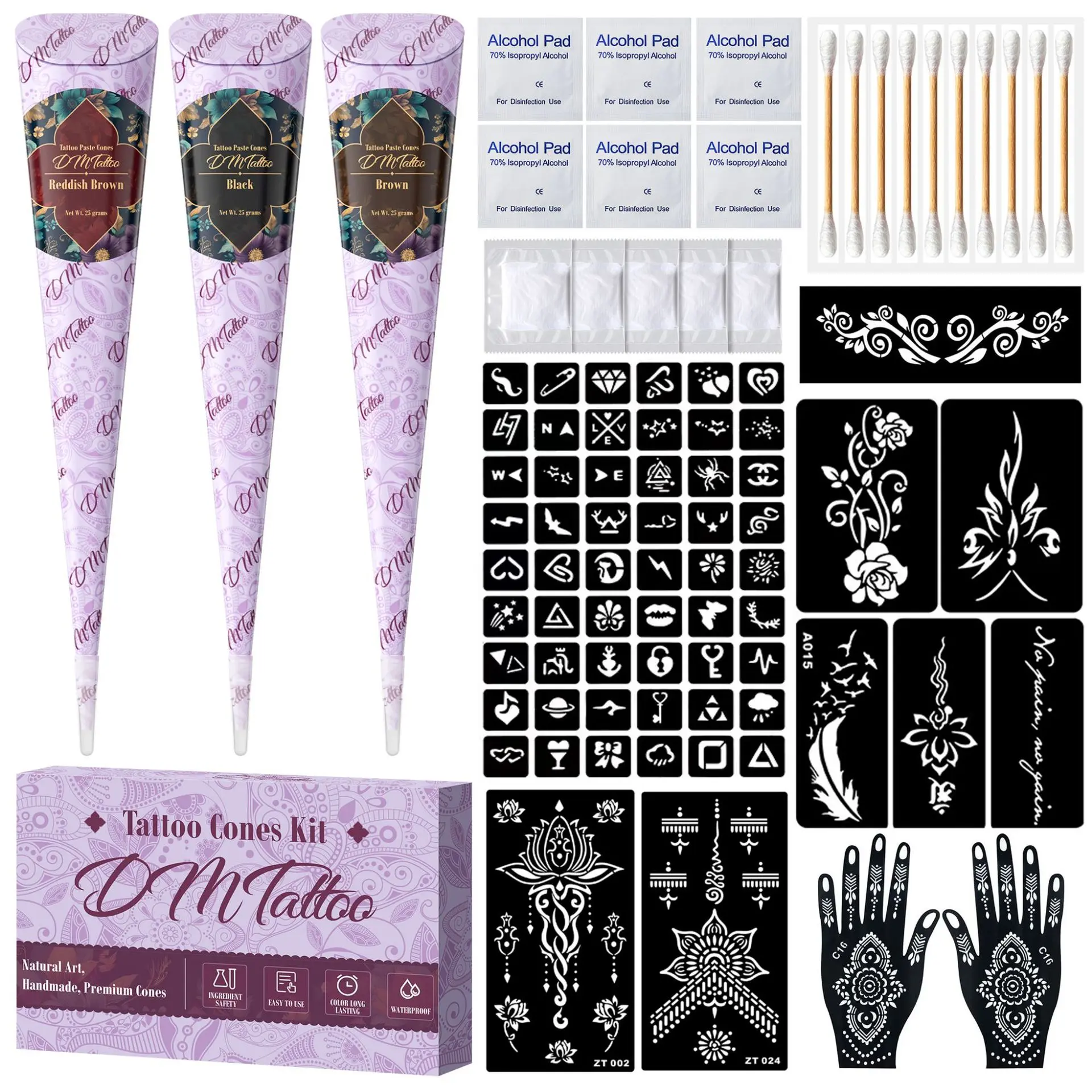 Tattoo Set Hand-Painted Paste Set Tattoo Paste Plant Temporary Hand-Painted Waterproof Body Paint Body Art Henna Cones Henna Stencil