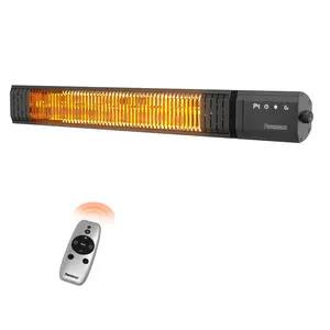 Powerscale Infrared Heater 1500W with Remote, 2.5s Instant Heat & Memory Function, Electric Patio Heater 4 Heat Levels, IP65 Waterproof - Indoor/Outdoor Space Heater for Garage, Backyard, Black