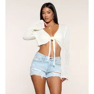Knit Crush Tie Front Crop Top