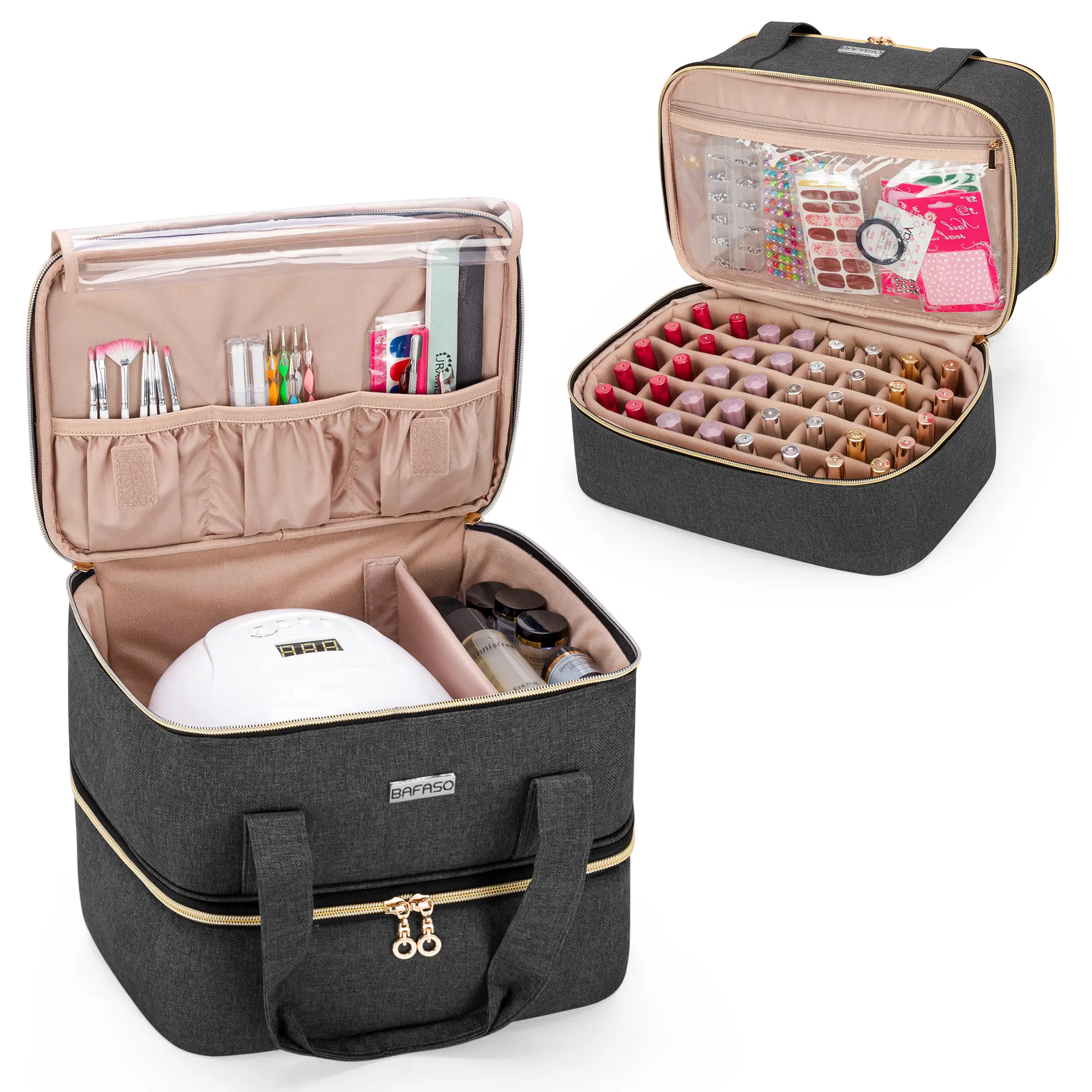 BAFASO Nail Polish Organizer Holds 40 Bottles and a Nail Lamp,  | For 15ml - 0.5 fl.oz, Nail Polish Carrying Case with Manicure Tools Storage Sections, Bag Only.