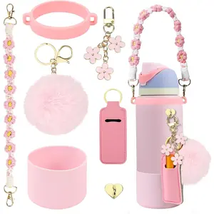 Compatible for  Accessories Bundle:  Boot for 24oz & 32oz Bottles, Charms, Handle, Strap, Rubber Bottoms, and Decorative Add-ons for Your Compatible for  Water Bottle, Pink