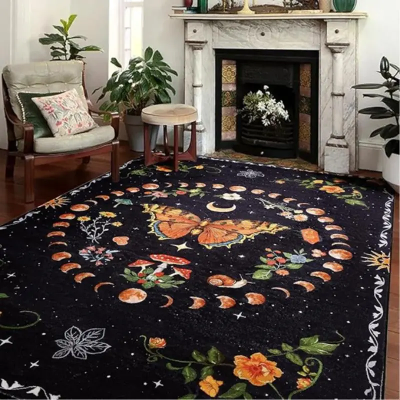 Vintage Butterfly & Flower Pattern Carpet, 1 Count Non-slip Soft Floor Mat, Decorative Boho Floral Area Rug, Flower Pattern Rugs for Home Living Room Bedroom Study Room