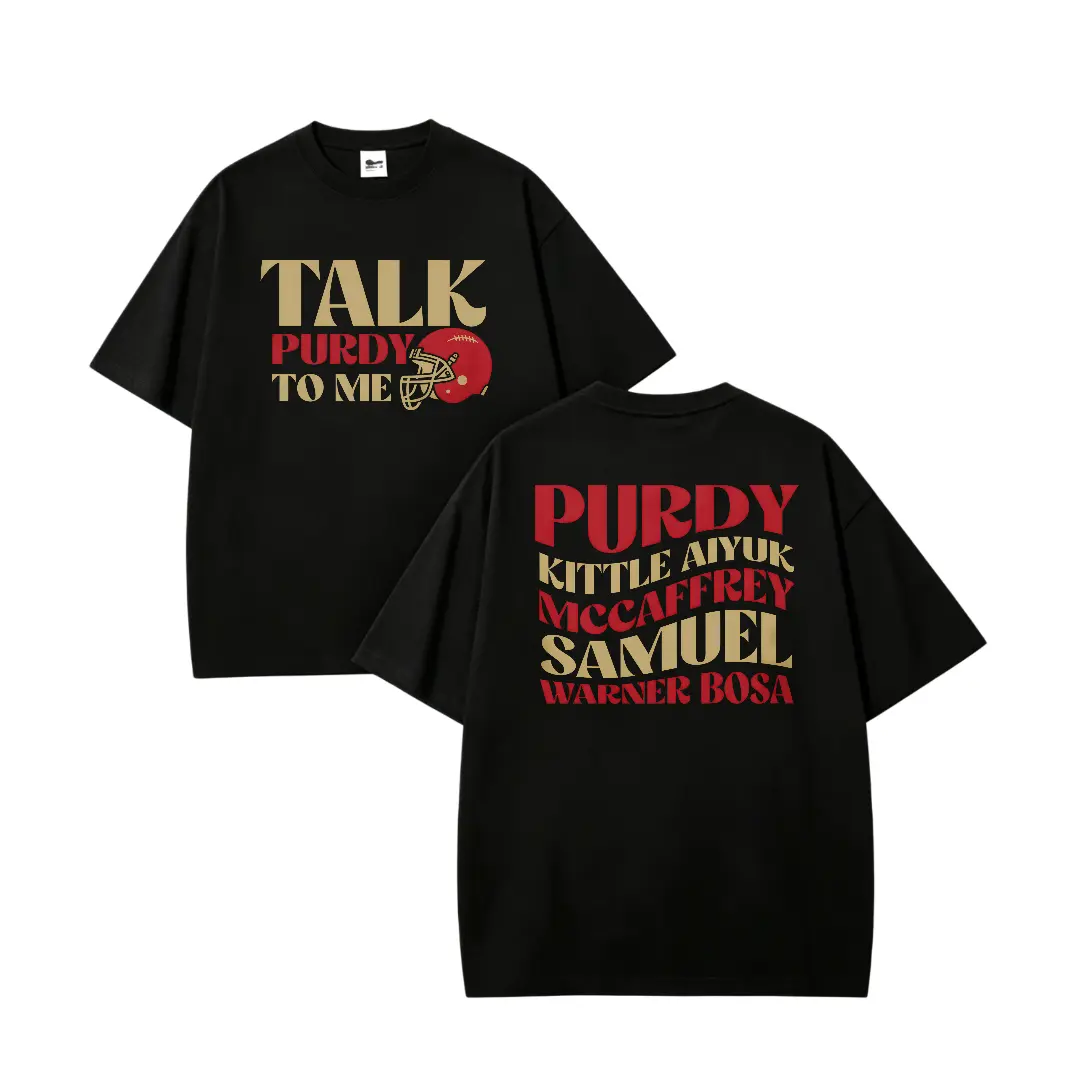 Talk Purdy To Me T Shirt San Francisco Football Fans Shirt Kittle Mccaffrey Samuel Bosa Retro Graphic Tee Men Women Game Day Apparel