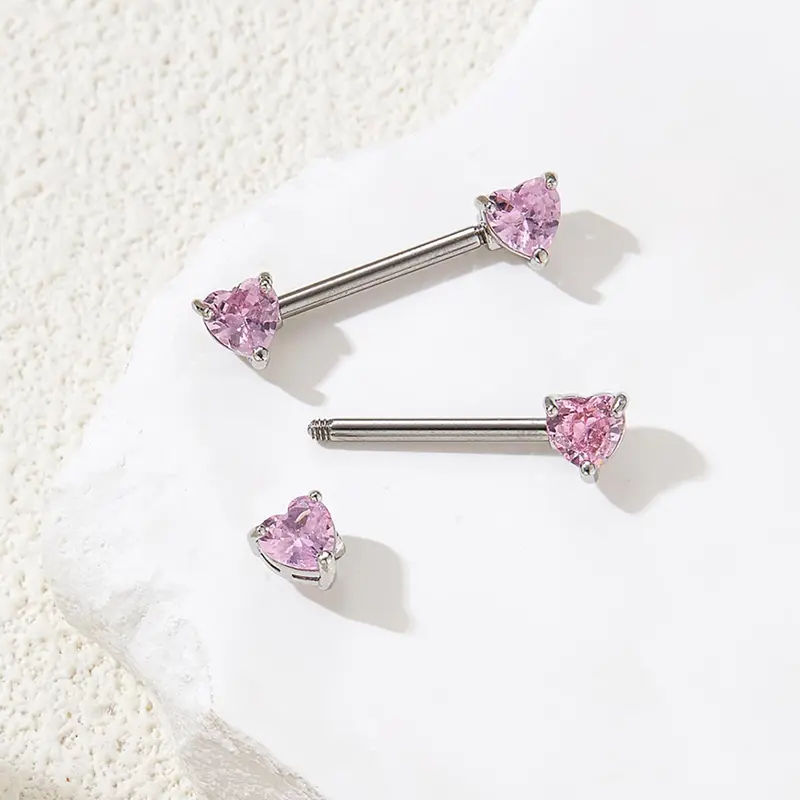 Cute Heart Shaped Artificial Zircon Decor Nipple Ring, Stainless Steel Nipple Piercing Wearable Jewelry for Women, Body Jewelry, Fashion Accessories for Party, Daily Clothing Decor, Heart Design, Party Accessory, Sparkling Zircon Inlay