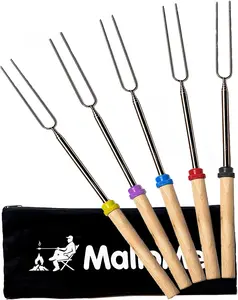 MalloMe Sticks, 5 Pack - Stainless Steel Marshmallow Roasting Forks, 32'' Telescoping Smores Kit - Camping Essentials for Fire Pit Cooking Equipment