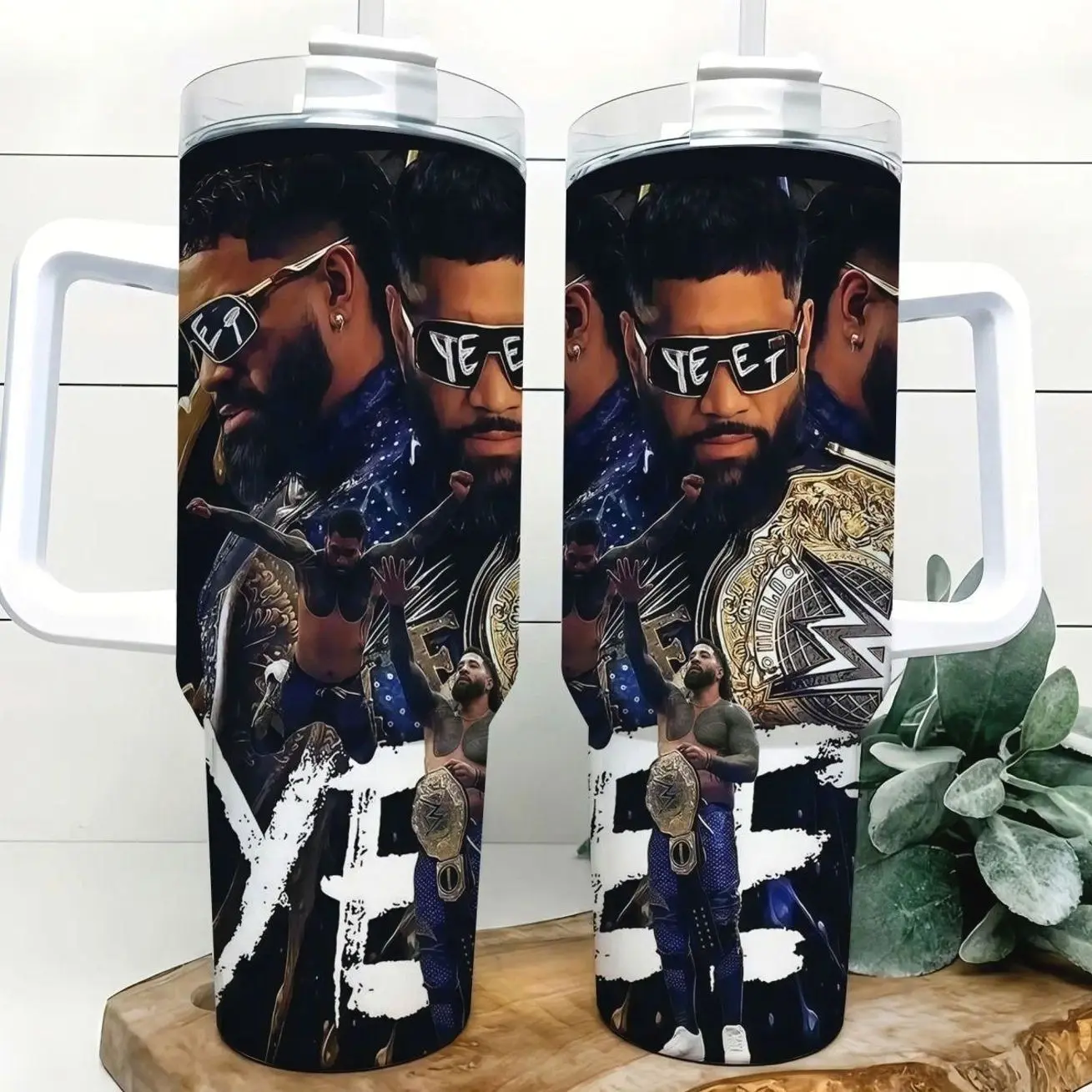 Jey Uso Wrestling Fan 40oz Insulated Travel Tumbler Stainless Steel Mug with Handle and Straw Leak Proof Vacuum Thermal Cup Keeps Drinks Hot 12H Cold 24H Gift for WWE Fans Main Event Yeet Aesthetic Large Water Bottle Reusable Mug 2026