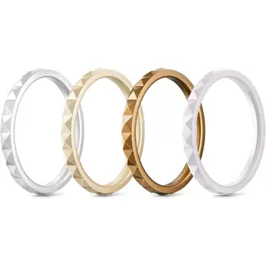 Silicone Wedding bands women:2.5mm Wide - 2mm Thick Gold and Silver Rubber Rings with Half Size,4-8 Variety Multipack