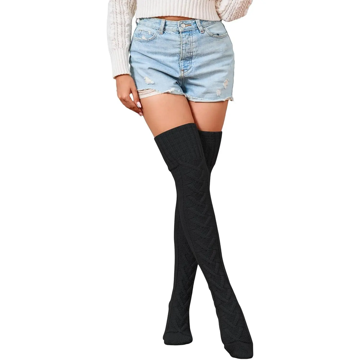 Cable Knit Thigh High Socks for Women, Extra Long Warm Basic Over the Knee Style for Winter Wear, Thigh High Stockings, Knitted Socks
