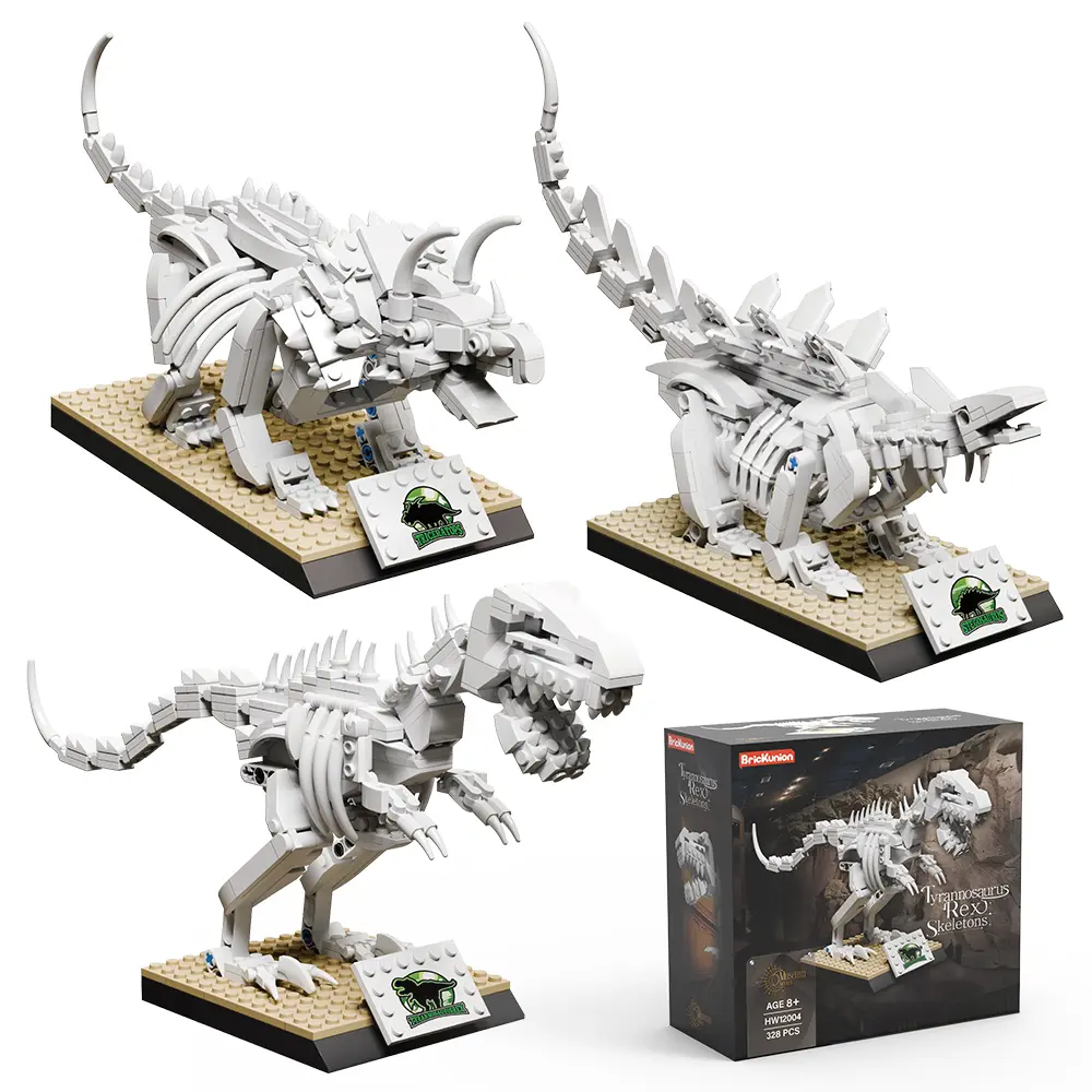 300+pcs Museum Dinosaur Series STEM Building Blocks, Assembly Blocks Set, Triceratops/Stegosaur/Tyrannosaurus Rex Fossils, DIY Assembled Small Particle Bricks, Desktop Decorative Ornament Toys, DIY Playset, Halloween/Christmas Gift Sets, Artificial Blocks