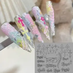 Gothic Letter Cross Nail Art Mold, Transparent Silicone Nail Template, Essential for Nail Artists, Dark Style Sweet Cool Nail Decorations