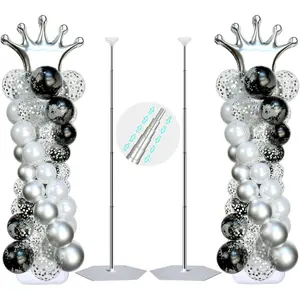 SINBEE Balloon Arch Stand, Balloon Arch Kit of 2, 7 Feet Height Adjustable Metal Balloon Column Stand for Party Decorations Wedding Birthday, Graduation Party Decoration, Baby Shower, Silver