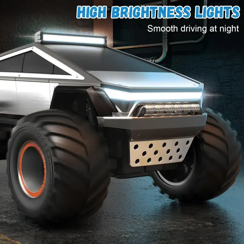 Cybertruck RC Toy Car 1:12 Scale – 4WD Monster Truck Style with LED Lights & Music, All-Terrain Off-Road Pickup with 2.4GHz Remote Control Truck , Ideal Christmas Gift for Kids 6 and Up Boys and Girls cyber Metal Shell Off-Road RC Truck Brushless Rc Cars