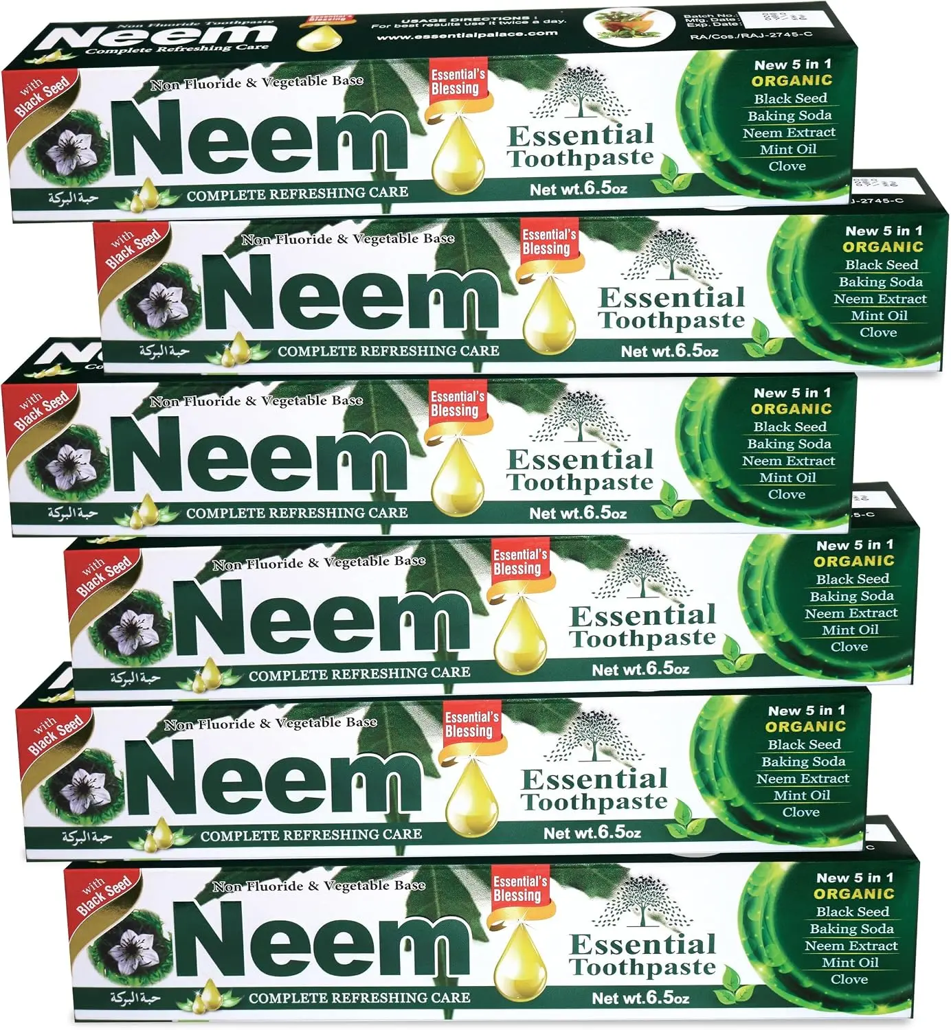 NEEM ESSENTIAL TOOTHPASTE NEW 5 in 1 Formula 6 Pack,beetle polish