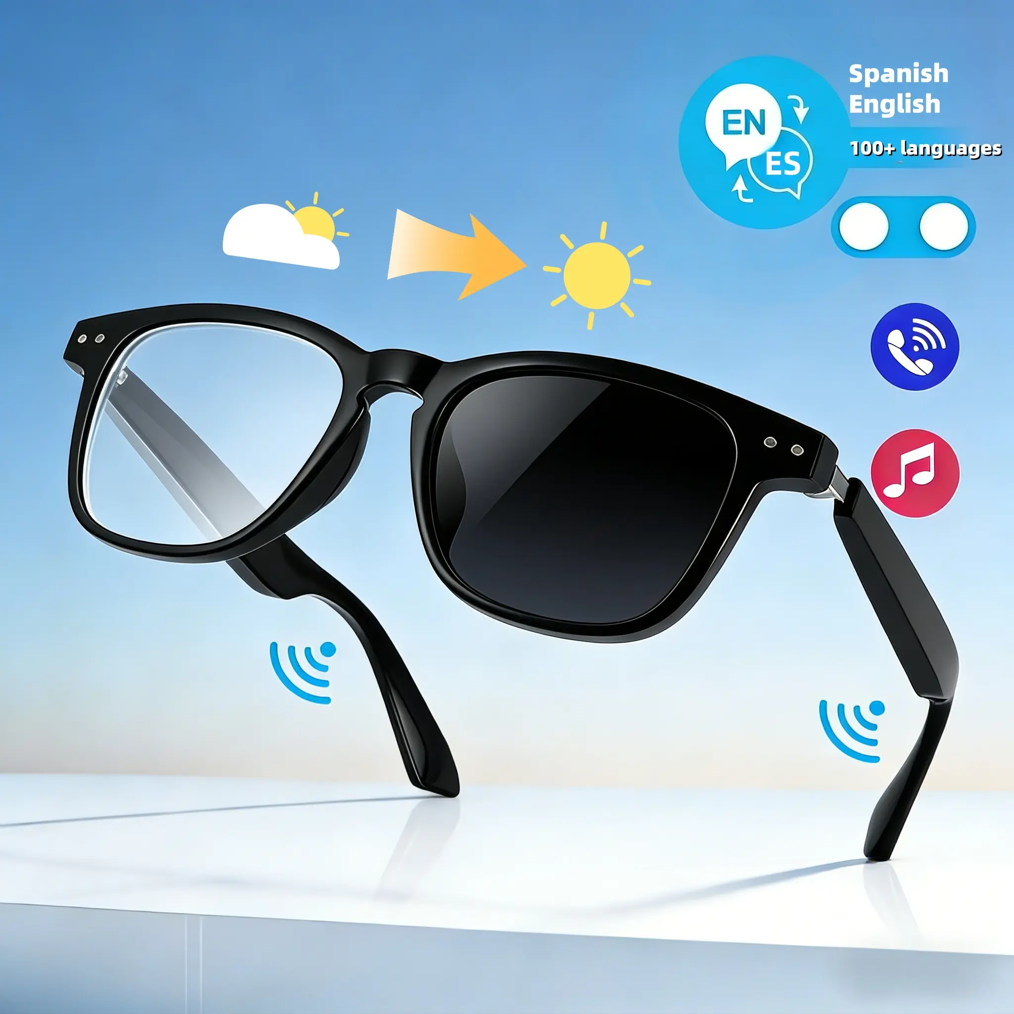 VUB Wearable Smart Glasses - Magnetic, Auto-Adjusting Polarized Lenses, Blue Light Blocking, Built-In Bluetooth Speakers & Microphones, Fitness Music Player for Calls & Music Listening