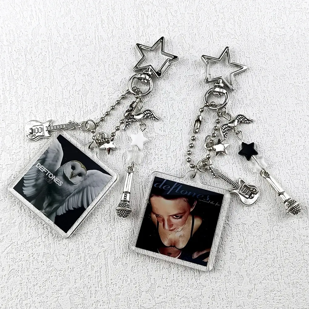 Handmade Deftones Matching Phone Charms Guitar Microphone Pendant Keychains Stars Beaded Backpack Decoration Y2K Jewelry Gifts