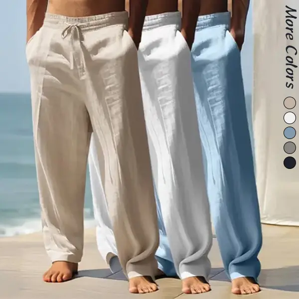 3 Pack Men’s Solid Color Linen Straight Leg Pants – Comfortable for Everyday Wear, Suitable for All Seasons, Casual Loose Fit, Casual Relaxed Fit
