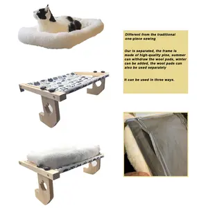 Cat Sill Window Perch Sturdy Hammock Window Seat with Cushion Bed Cover, Wood & Metal Frame for Large Cats, Easy to Adjust Cat Bed for Windowsill