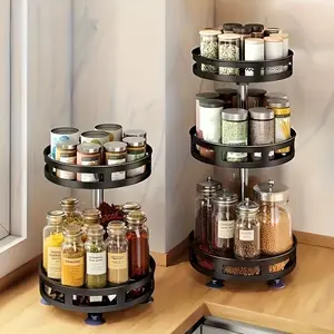 2/3-Tier Multipurpose Rotating Organizer: Space-Saving Kitchen Storage for Tableware, Makeup, and Spices - Non-Slip, Adjustable Height, and Metal Construction Adjustable Metal Racks