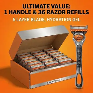 5-Layer Sharp Men's Razor Set, 24/36 Replacement Blades  1 Handle, Comfort Smooth Shaving Kit for Daily Head Shaver