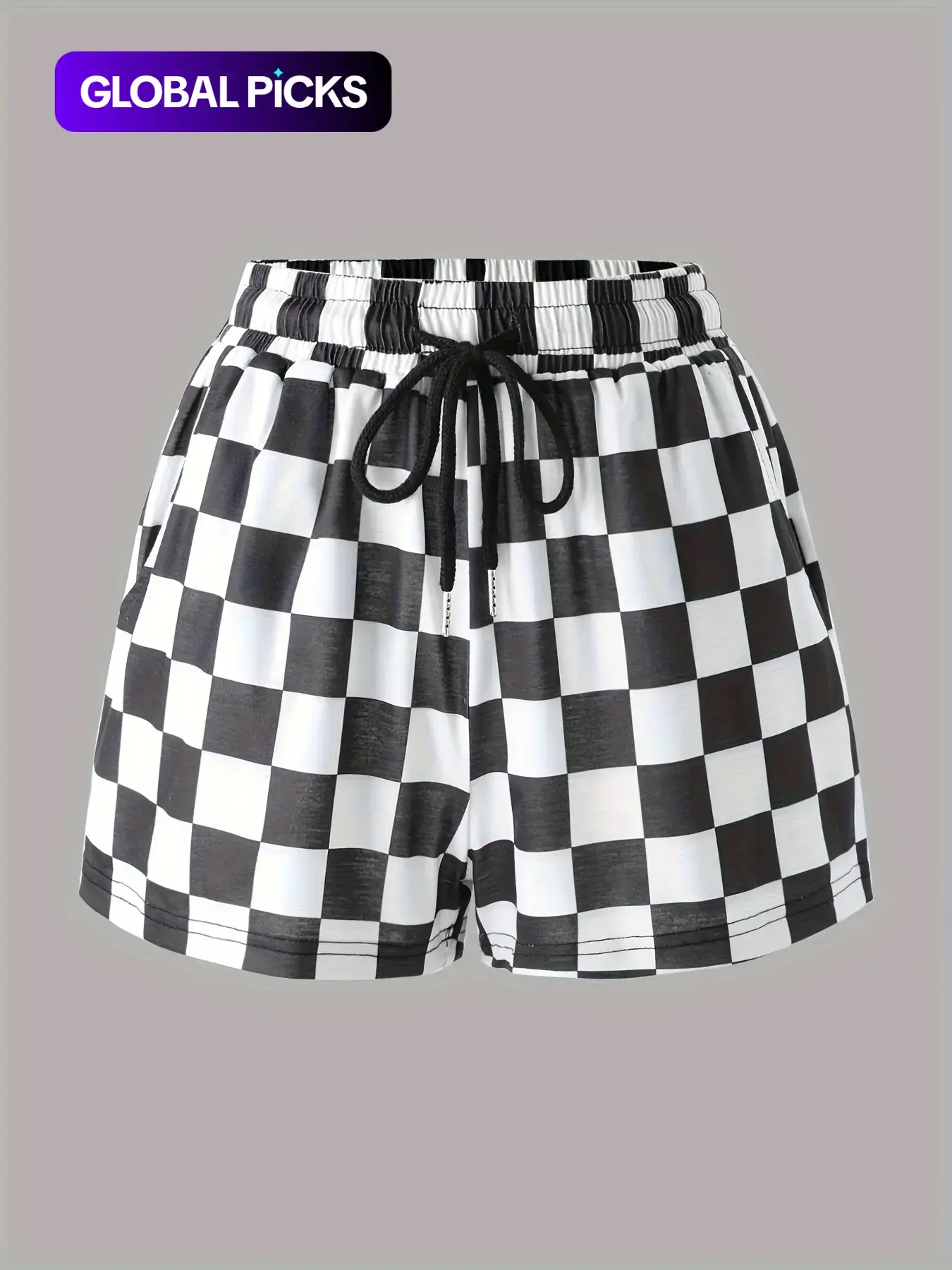 Women's Plaid Checkerboard Print Drawstring Adjustable Waist Fitted Statement Elastic Shorts, Chic Casual Pocket Shorts for Summer, Women's Bottoms for Daily Wear, Everyday