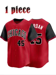 Men's 45 Red Embroidery Button Front Baseball Jersey, Regular Fit Casual Short Sleeve V Neck Baseball Top for Daily Wear, Men's Clothes for All Seasons Sports Jersey