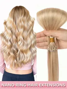 Nano Ring Hair Extensions Real Remy Human Hair 12-22 Inch Invisible Seamless Micro Beads Hairpieces Natural Straight Pre-Bonded Links For Women Y2k Highlights For Wedding Festival & Cosplay Glueless Damage-Free Professional Salon