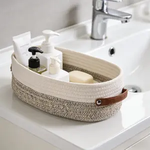 New Color-Block Woven Portable Storage Basket, Bohemian Style Decorative Bathroom Organizer, Multi-Functional Home Storage Essential, Durable Handle Fashion Design, Room Organization Products