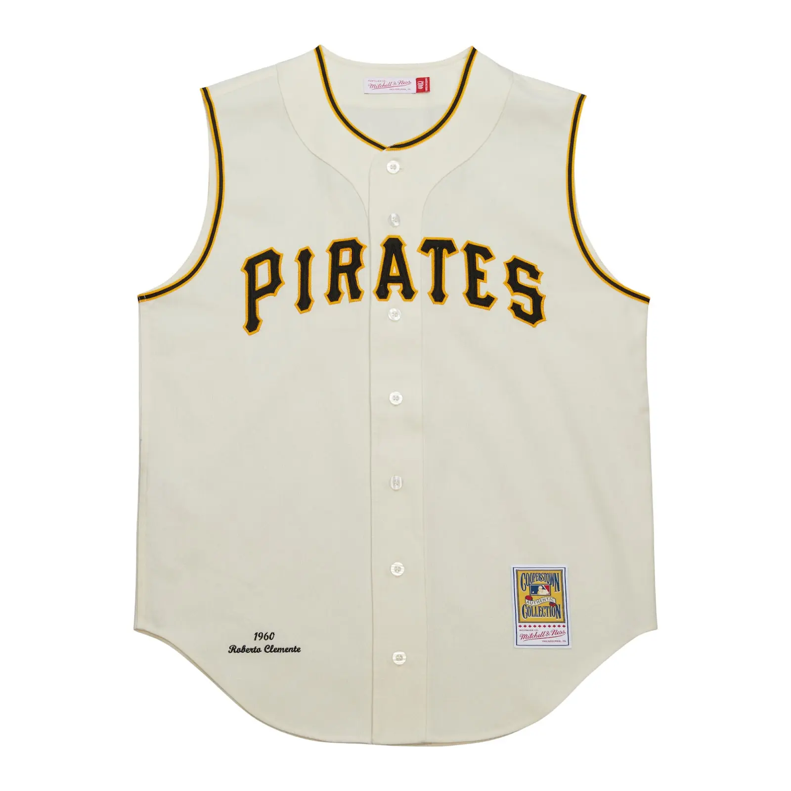 Roberto Clemente Pittsburgh Pirates 1960 Cream Authentic Sleeveless Jersey - Mitchell & Ness MLB Throwback, 60s Retro Baseball Jersey
