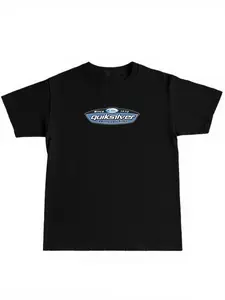 Quiksilver Retro Logo Print Short Sleeve T-Shirt, Summer Surf Style Casual Top, Loose-Fitting Geometric Pattern, All Seasons Wear