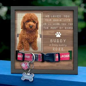 Personalized Pet Memorial Sign: Collar Frame, Photo Upload, Wood