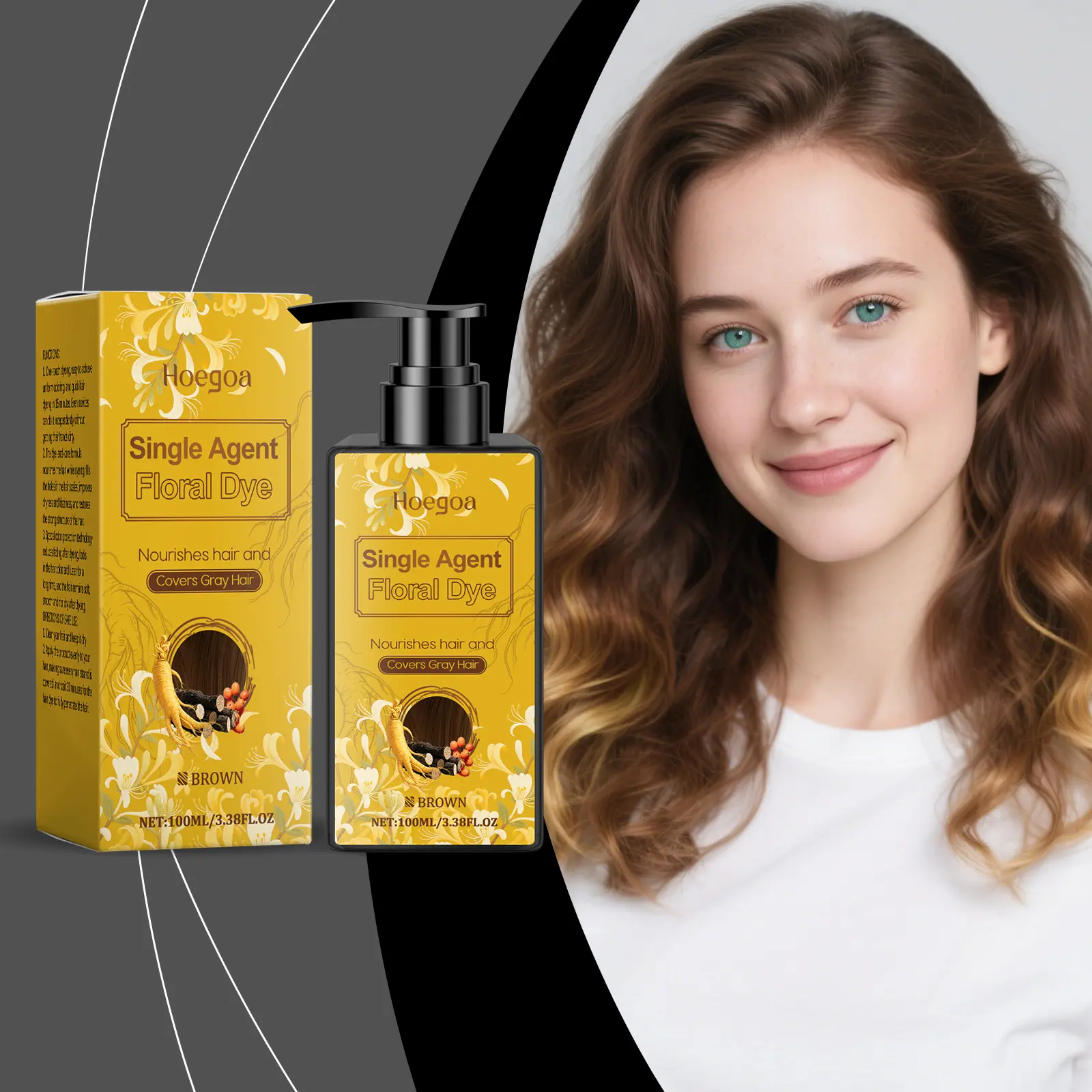 Hoegoa Brown Hair Dye - Safe Ingredients, Quick 15-Minute Hair Dyeing, Daily Hair Care, Dyeing and Care Combined Formula, Long-Lasting Shine Lock 100ml/3.38oz