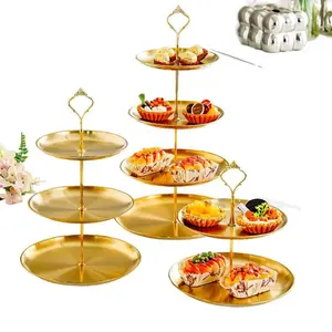 Stainless steel three-layer snack tray for afternoon tea, multi-layer fruit skewer tray, wedding cake snack tray rack basket Dessert plate