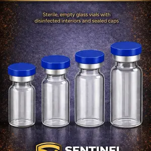 Pack of four 5mL Sterile Vials with Self Healing Injection Port and Sealing Cap, Glass Sterile Vials (Labels for identification included)