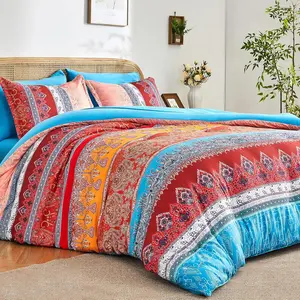 Pink King Size Comforter Set Boho - 7 Pieces Floral Striped Comforter and Sheet Set, Soft Bed in a Bag Complete Bedding Sets for All Season(Pink, King)