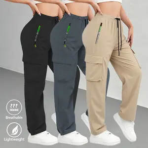 3-Pack Women's Multi-Pocket Summer Thin Sweatpants - Adjustable Drawstring Waist Non-elastic Machine Washed Fabric Fitness Pants, Light and skin-friendly fabric, smooth to the touch Suitable for indoor sports and summer outdoor sports