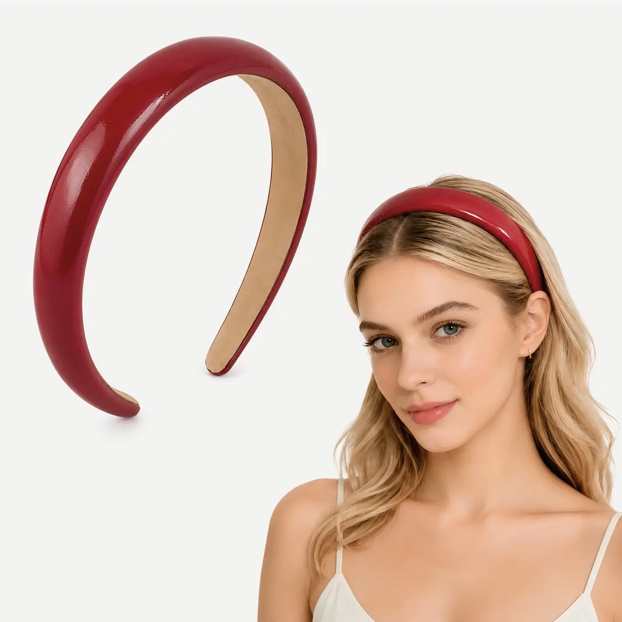 1PC Vintage Red Glossy Padded Headband for Women, Wide Hair Band for Daily Outfits, Work, Dates, Parties & Holiday Looks