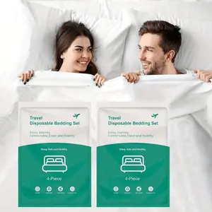 4-Piece Disposable Travel Bedding Set, Portable Hotel Bed Linen, Business Trip Essentials, Must-Have for Travel, Hotels, Hospitals, Trains, Camping