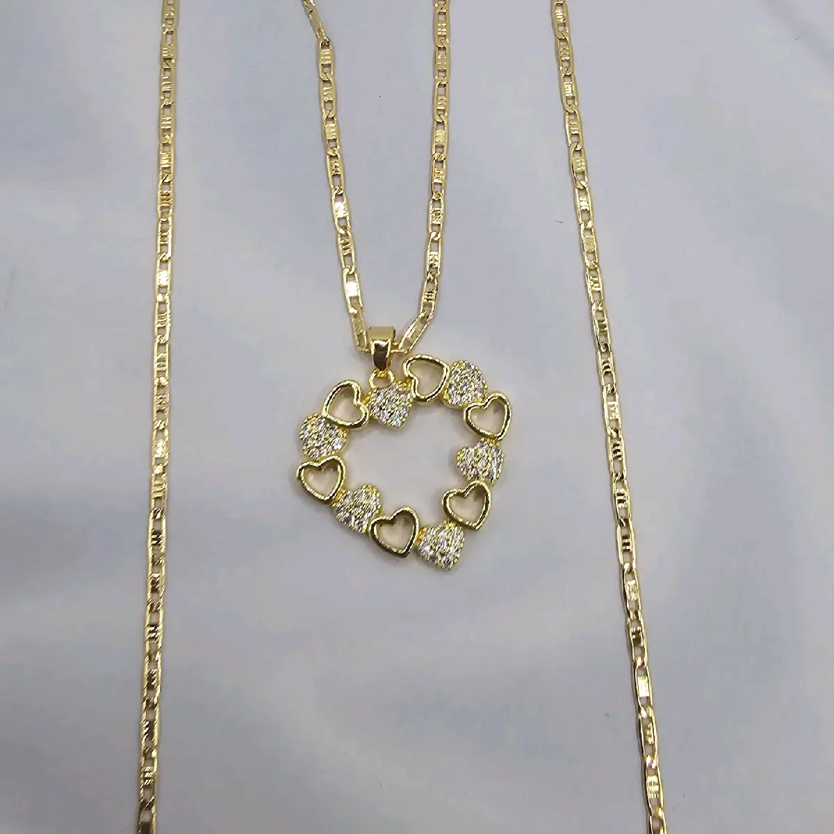 Heart chain gold-plated pendant heart of hearts chain 22"inches gold-plated clear stones