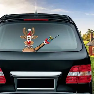 2pcs Christmas Reindeer Car And SUV Windshield Stickers - Fun Cartoon Design, Easy To Stick Rear Window Stickers, Perfect Holiday Gift Ideas